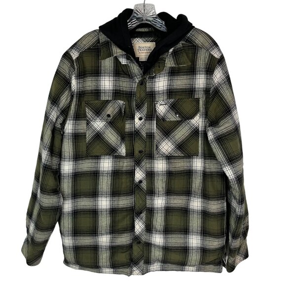 Boston Traders Mens Shacket Zip Snap Hoodie Quilted Lining Green Size Medium - Picture 1 of 6